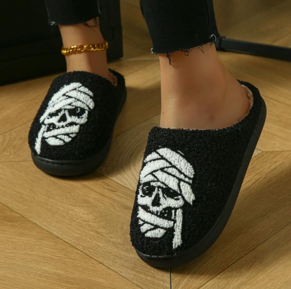 Fashion House Fuzzy Slipper Men Male Ghost Face Blue Evil Eye Home Shoes Plush Winter Warm Indoor Floor Non Slip Women Female Halloween