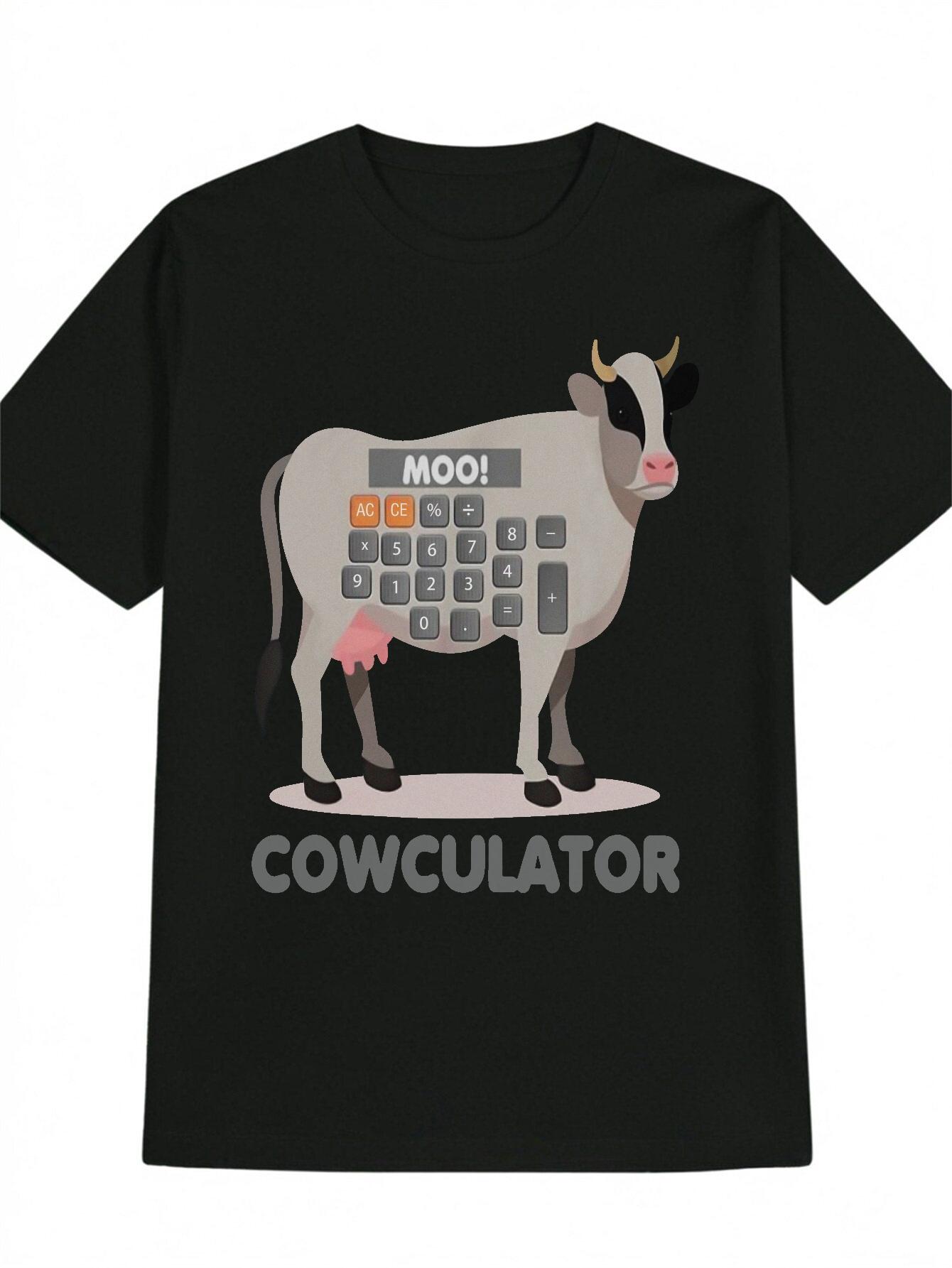 

Casual Cow Calculator Graphic T-shirt - Black with Colorful Keyboard Design XXL