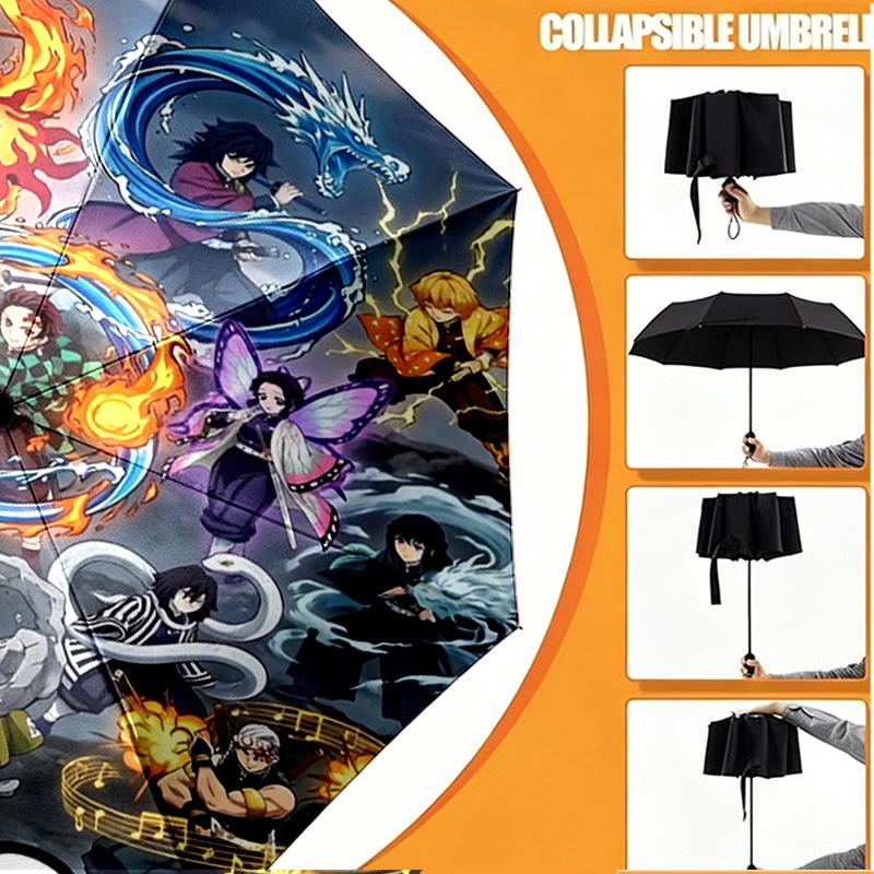 Custom Name Personalized Demon Slayer Print Umbrella, Auto Open Close, 8‑Rib Sturdy Frame, Commute Camping Hiking Use, Birthday Gift