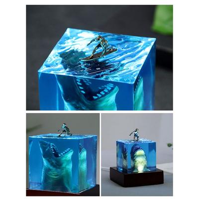 M-Modern-Ocean Beast Surfer Micro-Landscape Night Light Decoration Handmade Resin Crafts Marine Life Enthusiasts