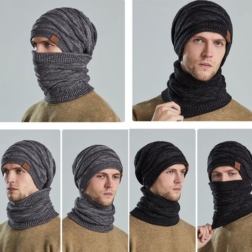Outdoor Damen Herren Gestrickte Winter Kopfbedeckungen Mützen Kappen Beanie Hüte Schal Set
