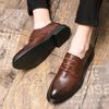 British pointed men's shoes low-top formal business leather shoes Brock hairstylist trendy shoes lace-up wedding shoes
