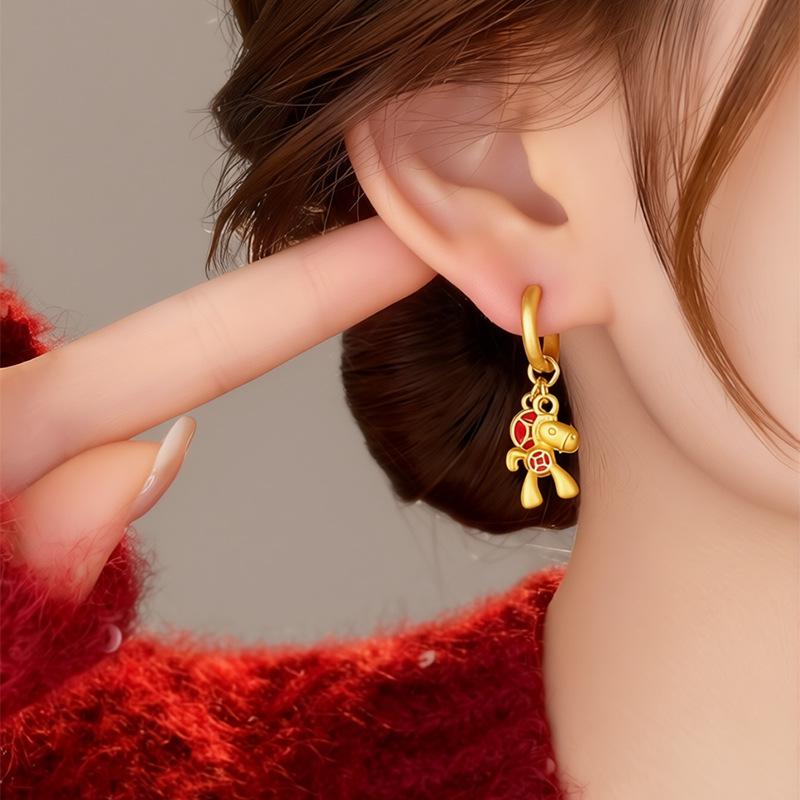 Gold Drip Oil Kupfer Pferd Sternzeichen Anhänger Ohr Manschette - Luxuriöses Neujahrs Accessoire