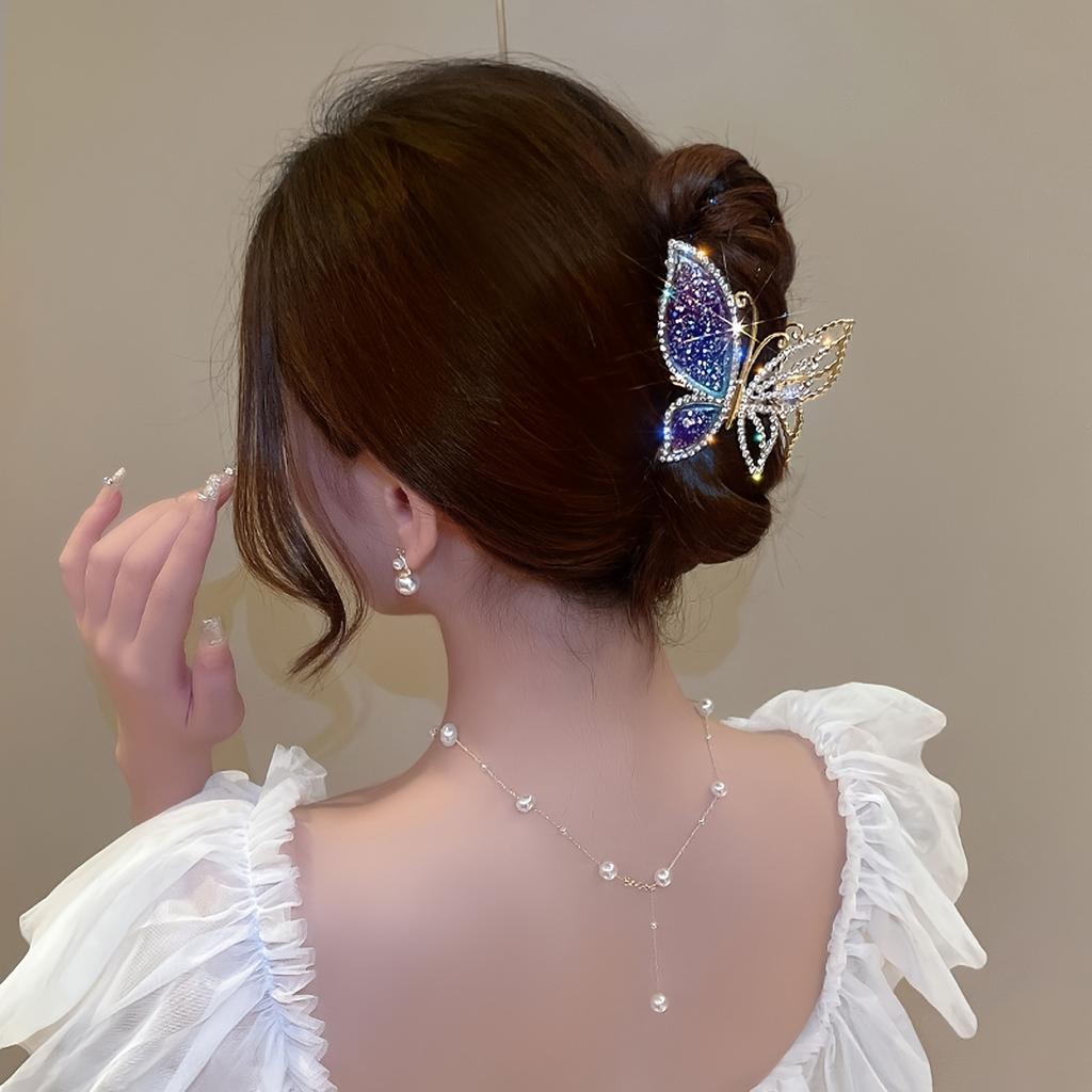 1PC Sweet Temperament Gentle Colorful Butterfly Grab Trigger High-end Exquisite Back Head Bun Shark Clip Hair Accessories