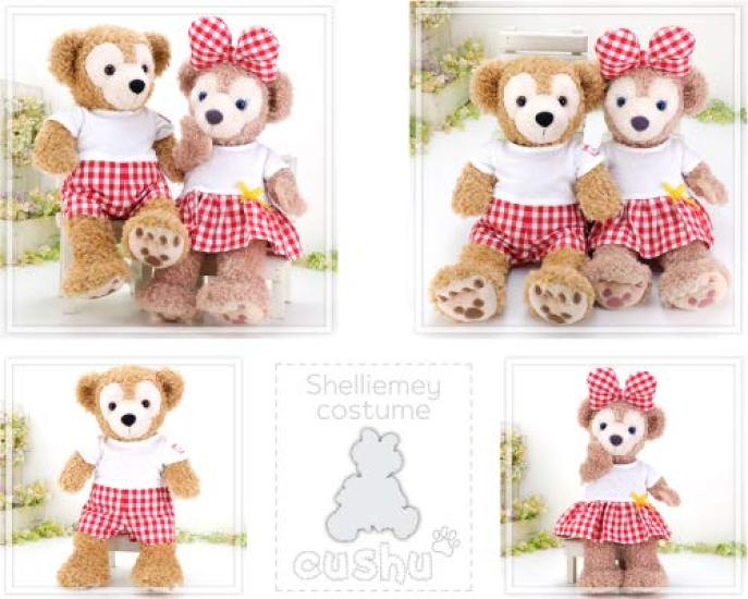 cushu cush Duffy and ShellieMay Made in Plush Toy Cute Red Gingham White Head Pair Set Costumes, Japan, Accessories, Dress-Up Clothes, Check, T-Shirt,