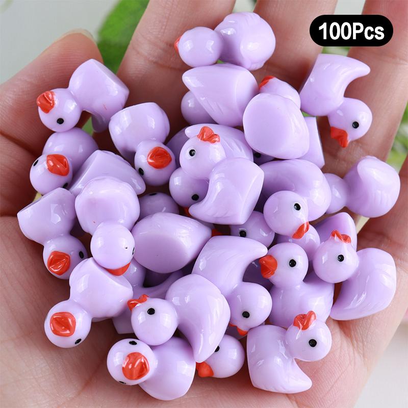 100Pcs Cartoon Cute Mini Luminous Little Duck Home Decor Resin Crafts Miniatures Ornaments Kawaii Desktop Decoration Gifts