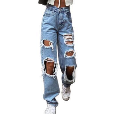 MODE Damen Jeans Reißverschluss Weites Bein Knopfleiste Hohe Taille mit Taschen Alltagskleidung Ohne Stretch Damen Risse Loose Fit Jeans Sommerkleidung