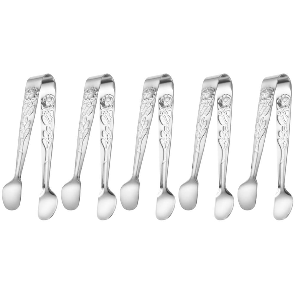 5Pcs Mini Sugar Tongs Stainless Steel 4.3Inch Ice Cube Clips Foods BBQ Clips for Tea Party Coffee Bar