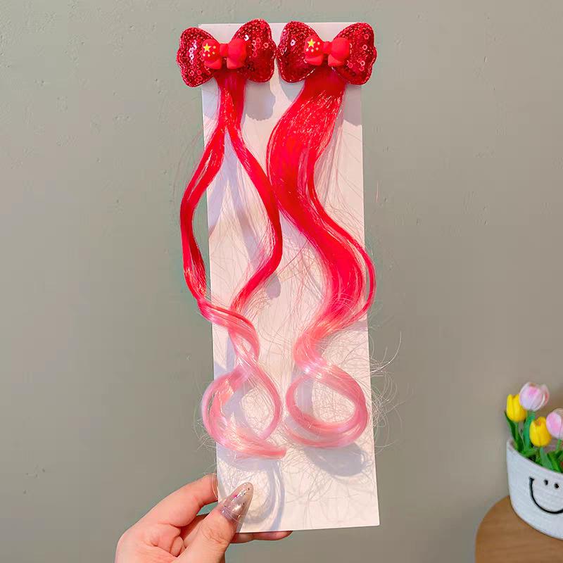Children's Red Festive Braided Hair Clip - Safe, Non-Damaging Performance Hairpin for Girls