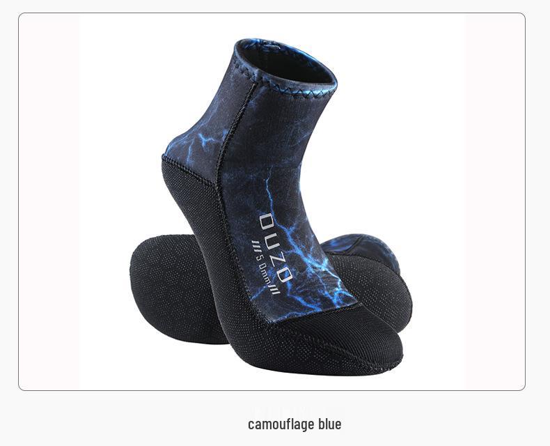 OUZO 5mm Camouflage Non-Slip Dive Booties: Shorty Snorkeling & Swimming Socks, Wear-Resistant & Warm for Beach.