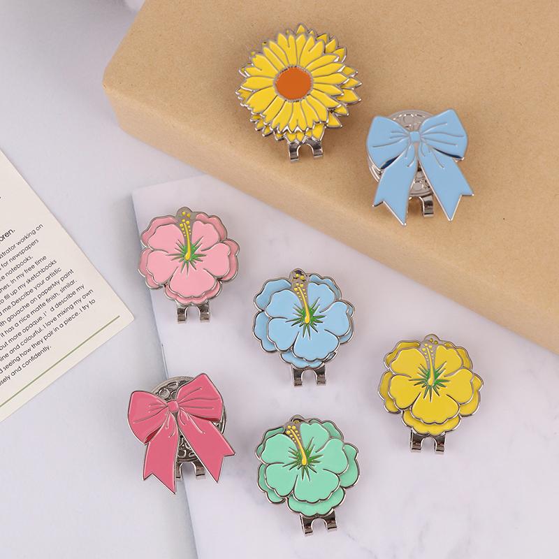 Golf Cap Clips With Magnet Mark Bow/Petal Pattern Golf Ball Marker Golf Ball Position Removable Golf Accessories