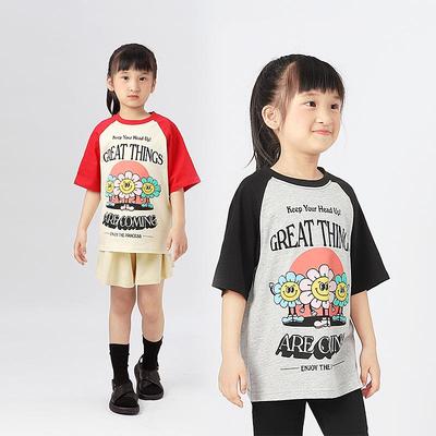 Korean Style Girls' Color Block Raglan Tee - Breathable Summer Short Sleeve Top