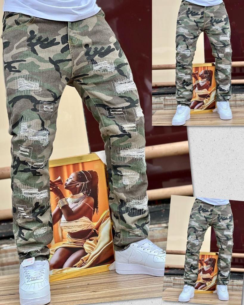 Desert Camo Patchwork Flare Pants - American High Street Style, Micro Flare, Casual Splatter Design