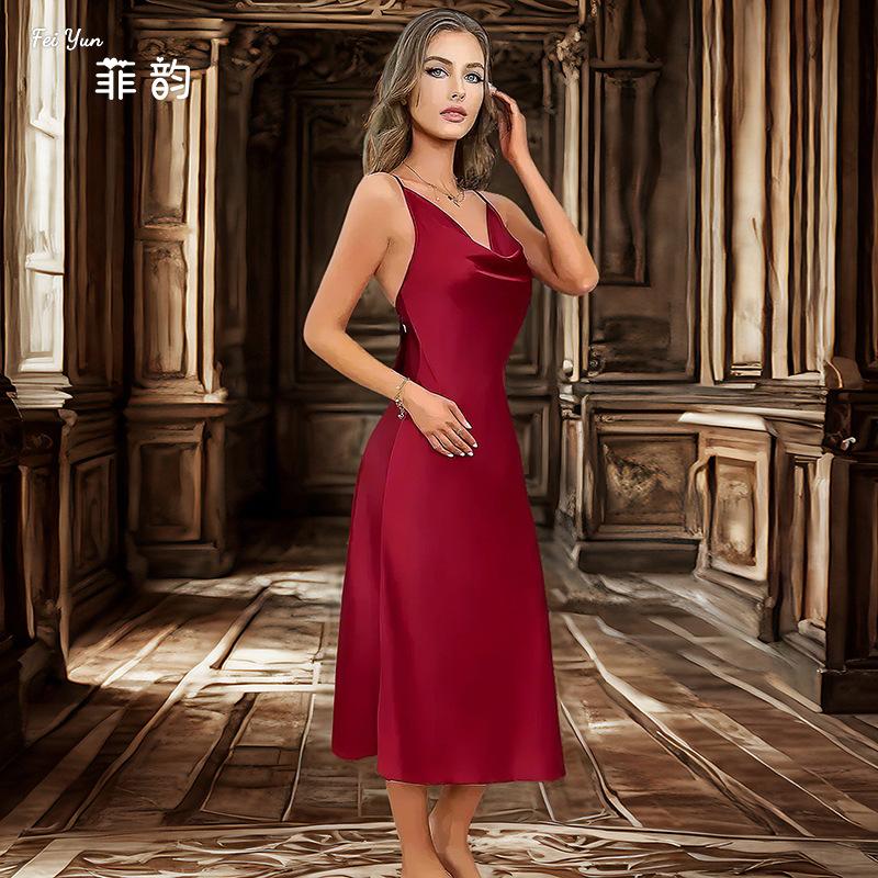 INS Dress Satin Sexy Nightgown, Swaying Collar, Pure Desire Nightgown, Ice Silk Slip Dress, French Dress for Women, 811