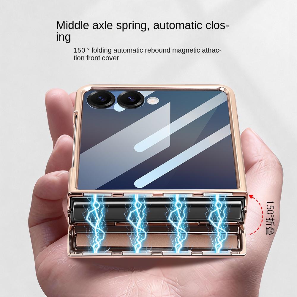 For Samsung Galaxy Z Flip 7/6 phone case, sparkling diamond design, with magnetic stand, anti-peeping tempered film