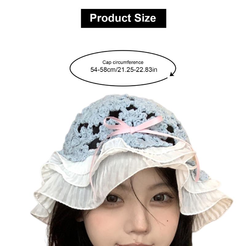 Summer Spring Crochet Bucket Hat Woman Commutes Camping Taking Photo Fisherman Hat with Pleated Trim for Girlfriend