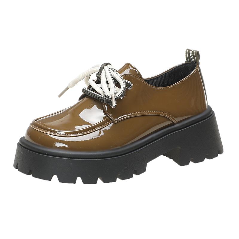 Женская кожаная обувь Однотонная Глянцевая Универсальная Модная Ретро Стиль Лолита Весна Осень Двухкомпонентная Повседневная Лоферы 35