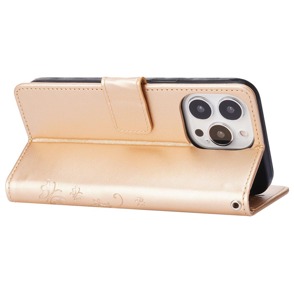 For iPhone 16 Pro Case Shockproof Butterfly Floral Leather Flip Phone Cover