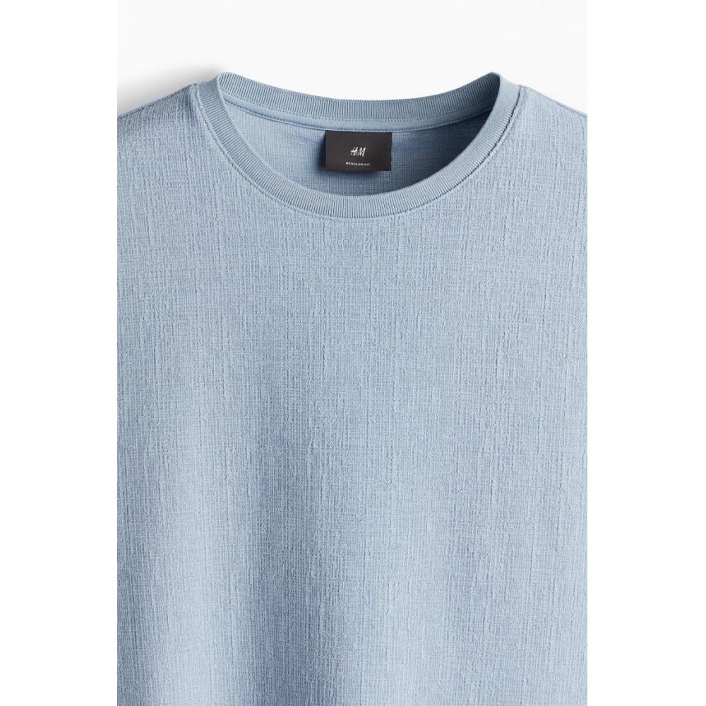 H M Regular FiT TexTured T sHirT ligHT Blue