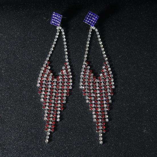 1 Pair Independence Day Tassel Drop Earrings Red Blue Rhinestone Sparkling Stud Earrings USA