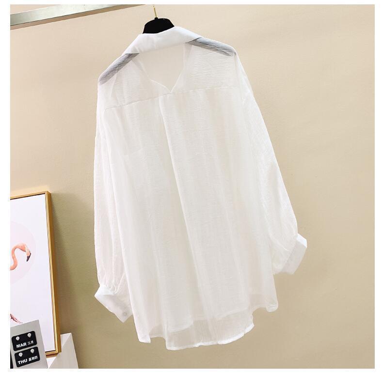Summer Sunscreen Shirt Elegant Perspective Thin Blouse Korean Loose Casual Women