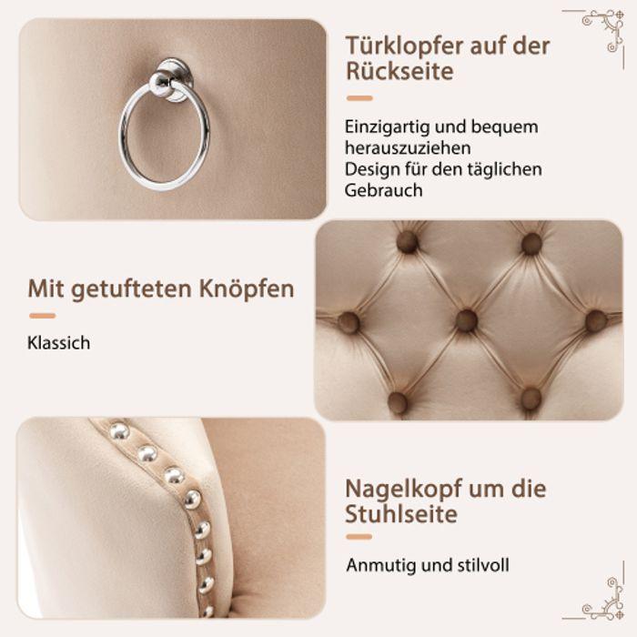 Chaise De Salle À Manger - MUVOE - 2 Pièces - Velours Beige - Design Vintage - Réglable En Hauteur