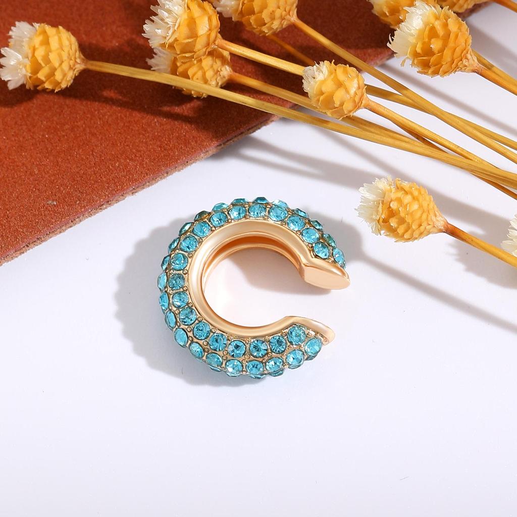 Retro Fashion C-Shaped Bling Ear Clips with Colored Diamonds - Trendy No-Pierce Earrings