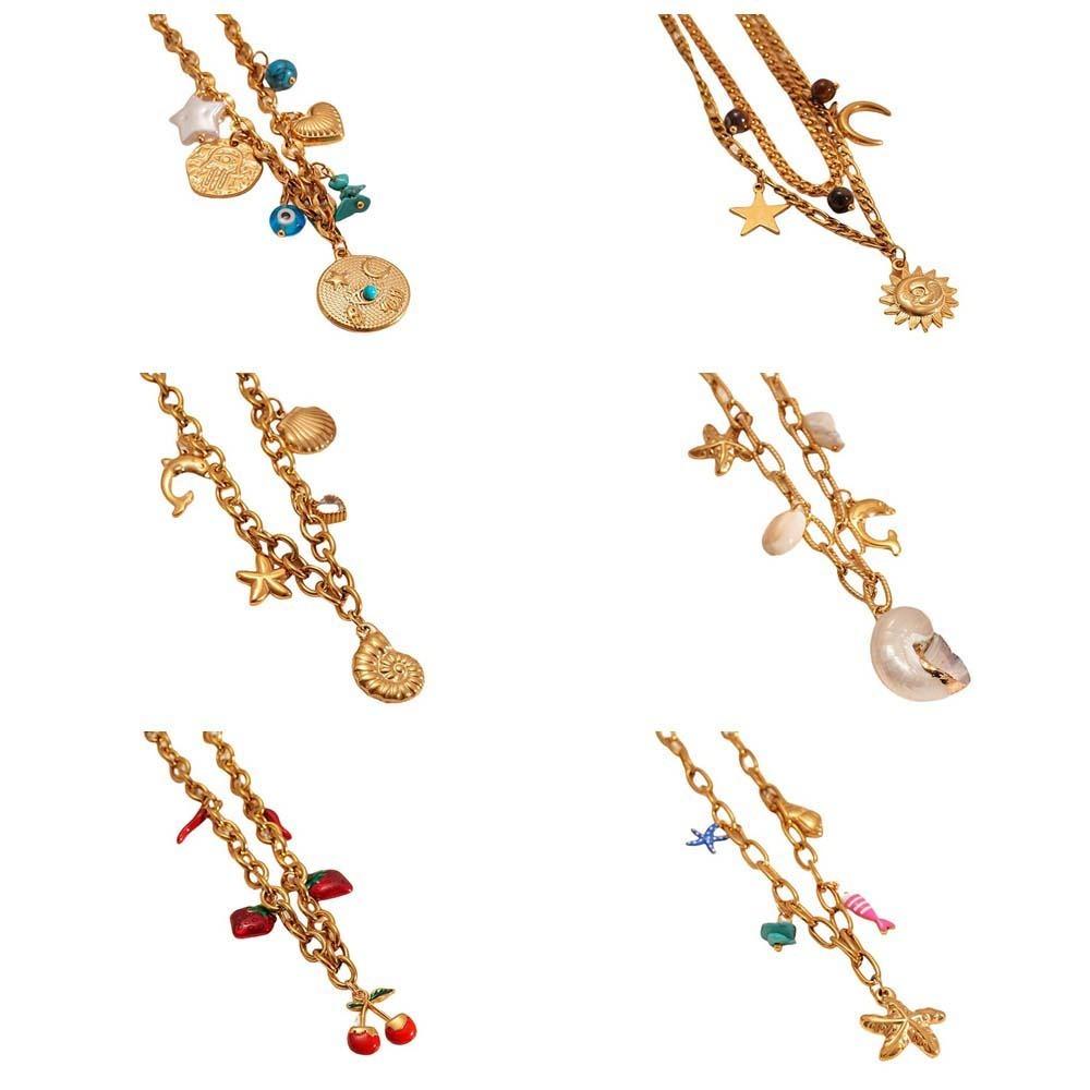 Turquoise Shell Starfish Necklace Titanium Steel Starfish Beach Earrings Women Daily