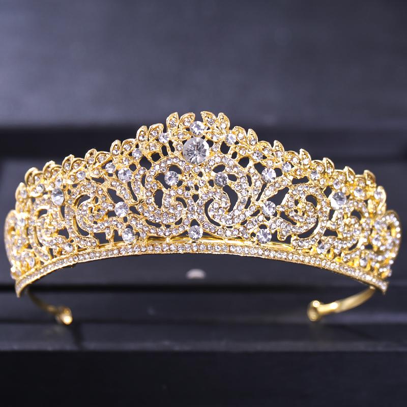 Goldfarbene Luxus-Kristall-Hochzeitstiara und Kronen Party Strass Abschlussball Braut Diadem Krone Tiara für Damen Braut Haarschmuck