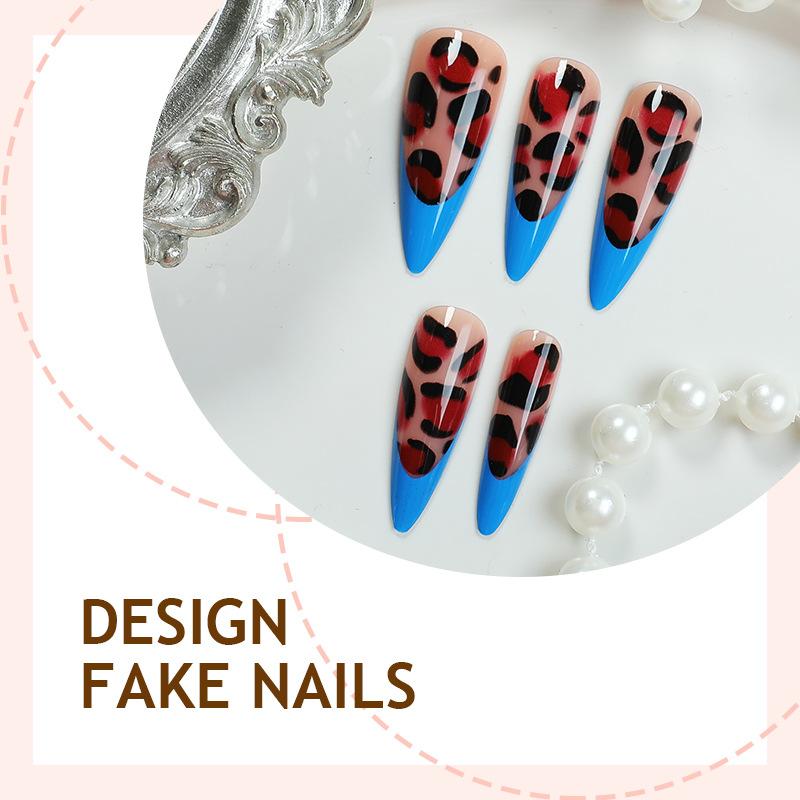 Foreign trade is specially provided for the new long-pointed wearing nail French leopard print retro style fashion nail patch 24 pieces