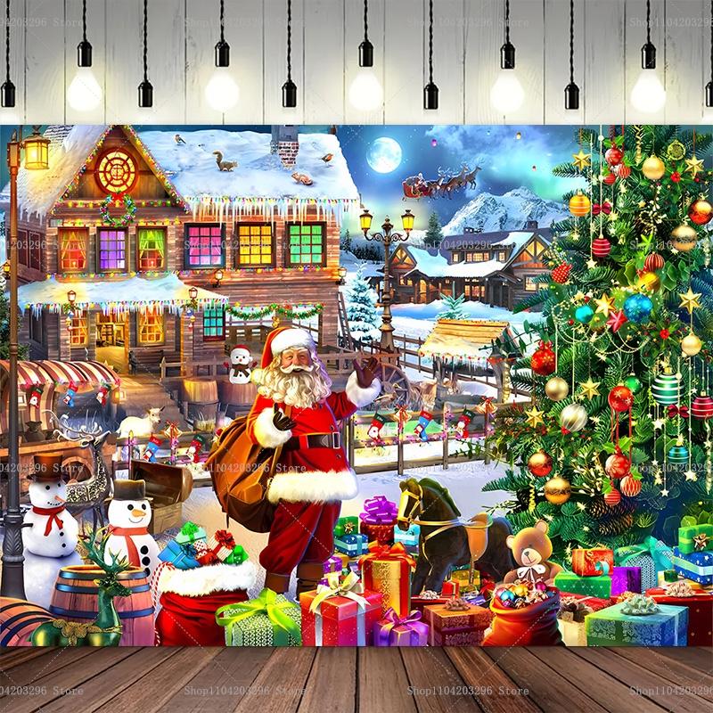 Winter Weihnachtsdorf Hintergrund Heimdekoration Fotostudio Hintergrund Neujahr Schneestadt Berge Hintergrund