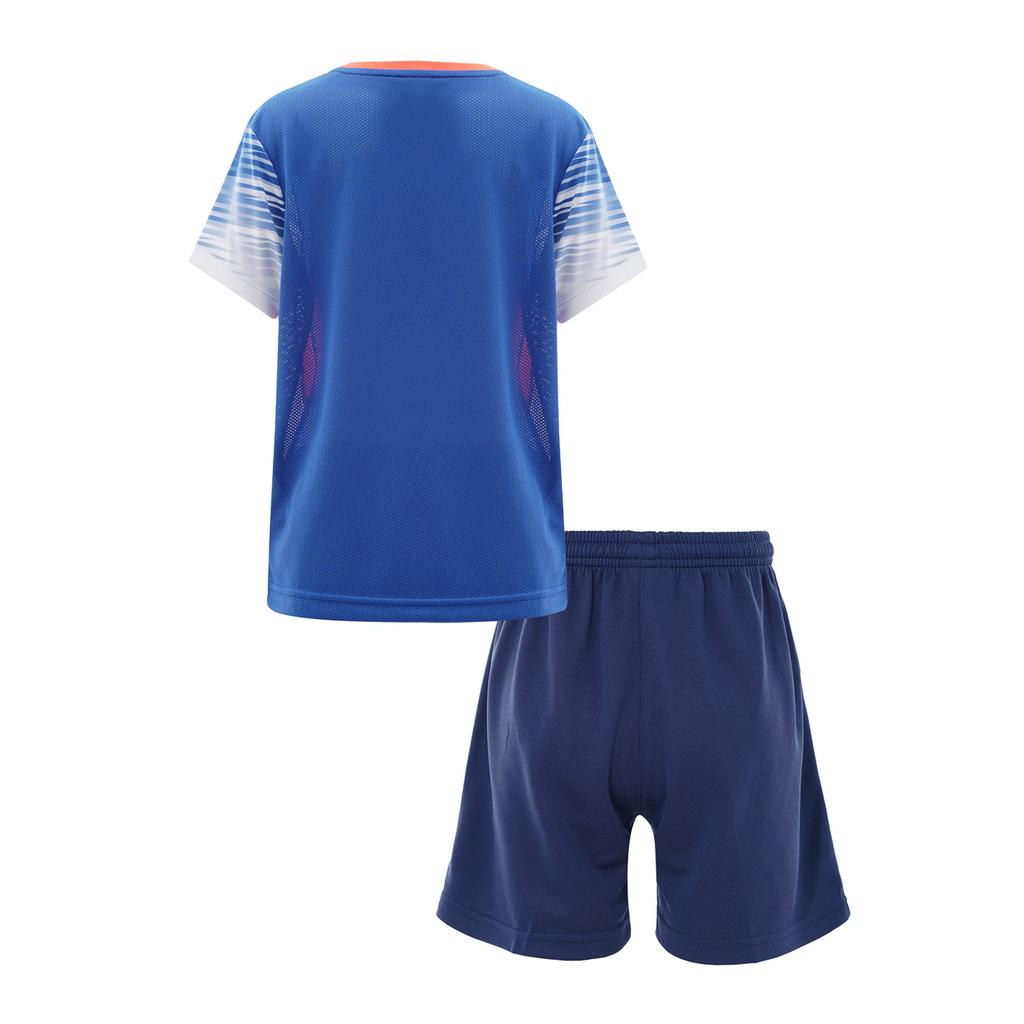 Ensemble d'entraînement de football pour garçons Survêtement T-shirt stylé à imprimé col en V manches courtes Short à cordon de serrage