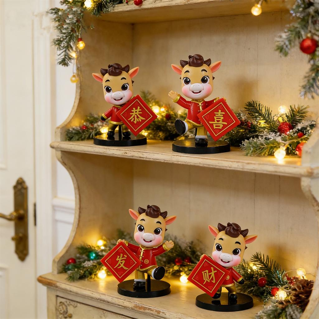 4 PC Year Of Mascot Handmade New Year's Congratulations And Trendy Cake Desktop Creative Ornament