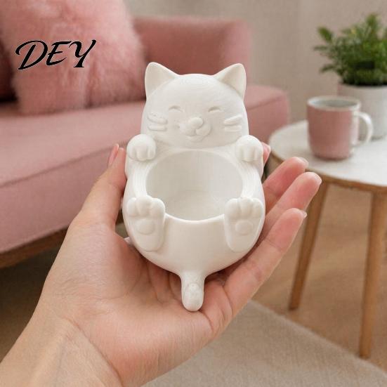 Creative Gift for Girls 3D Fortune Cat Desk Storage Box, Cute Money Jewelry Organizer Multi-functional Slot Rings, Mini Planter Home Decor Figurine,