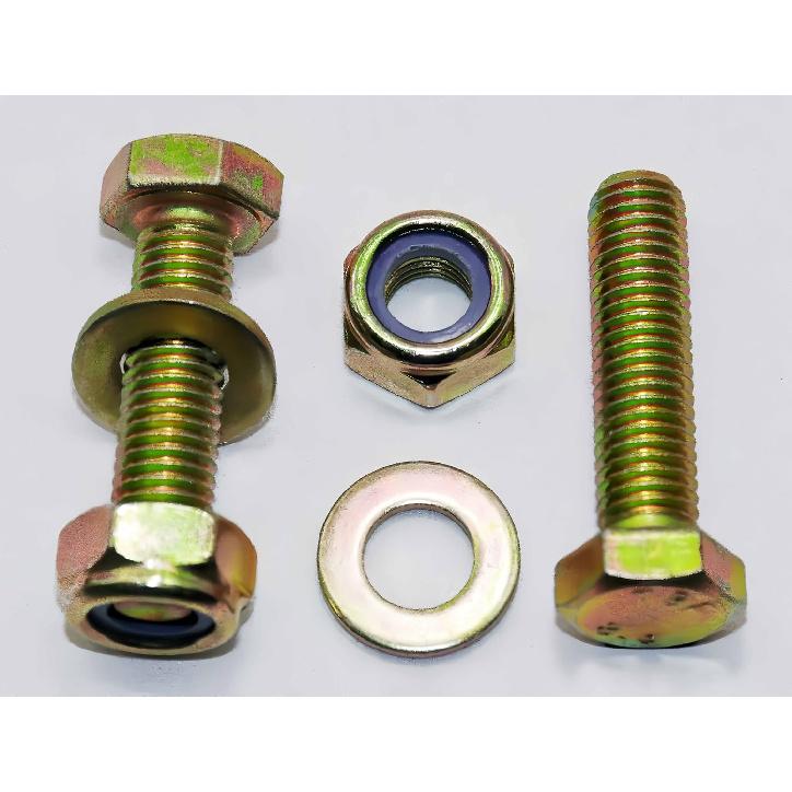 M10 x 40mm Hex Head Bolt by Color Galvanization with Nylon Lock nut and Flat Washer Assortment Kit,Alloy Steel,Grade 8.8.(10pcs Pack)