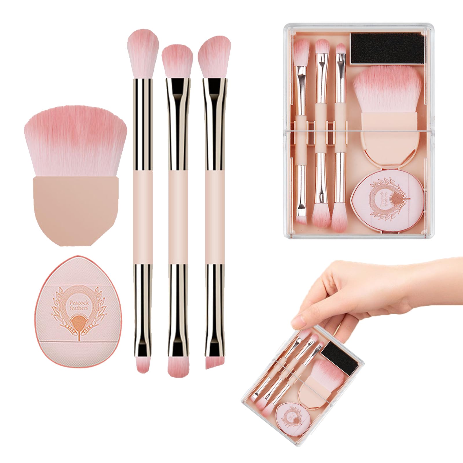 

YANHUILAY Portable Makeup Brush Set Mini Cosmetic Portable and Perfect for Everyday Business and Travel (5-Piece Set) - Brushes, Multifunctional,