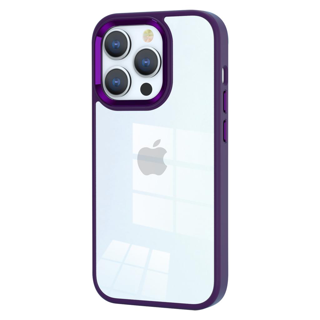 Anti-Scratch Phone Case for iPhone 15 Pro Max Slim Clear PC+TPU Phone Shell with Metal Lens Frame