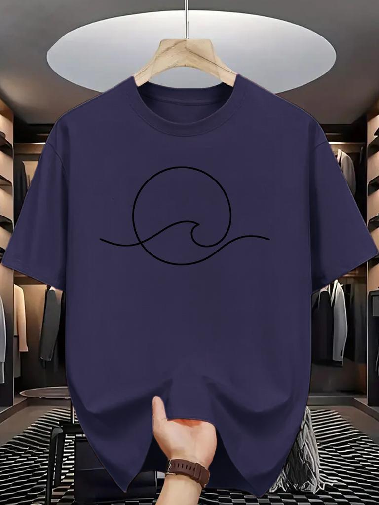 Unisex Crew Neck Tee Minimalist Sun Wave Line Print Short Sleeve Cotton Top Beach Travel Outdoor Shopping Street Daily Home Wear