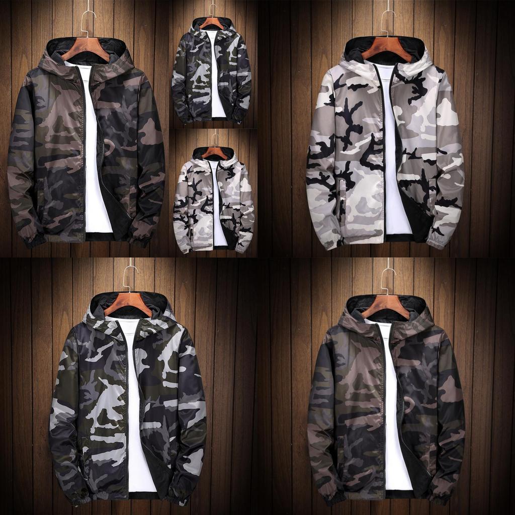 Premium Reversible Men Jacket Coats Male Casual Hooded Camouflage Windbreaker Outwear