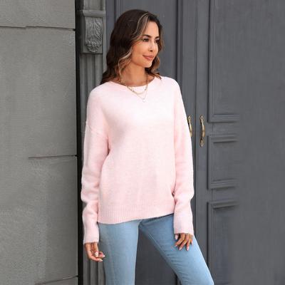 Damen Herbst und Winter Einfacher einfarbiger Strickpullover