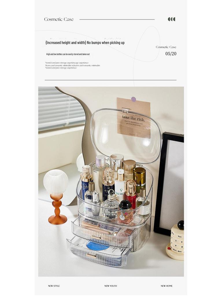 Dustproof Cosmetic Storage Box for Bathroom Counter: Lipstick & Skincare Organizer.
