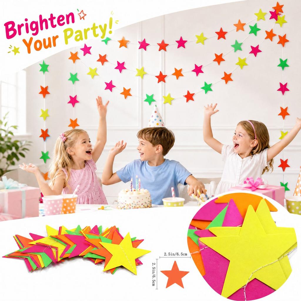 Colorful Star for Party Decoration - Star Shaped Bunting Garland for Birthday, Wedding, Baby Shower Decorations