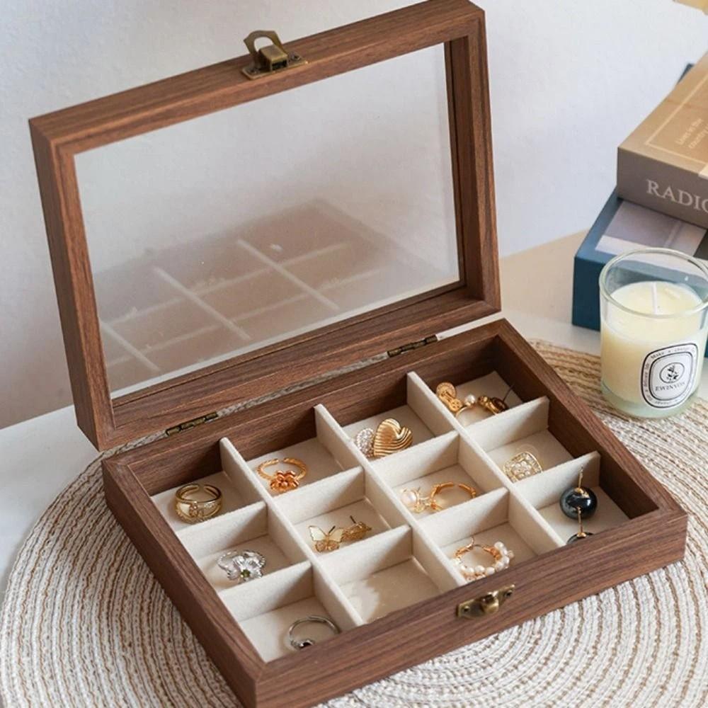 Glass Lid Jewelry Organizer Velvet Earrings Display Tray Multipurpose Ring Display Holder  Store
