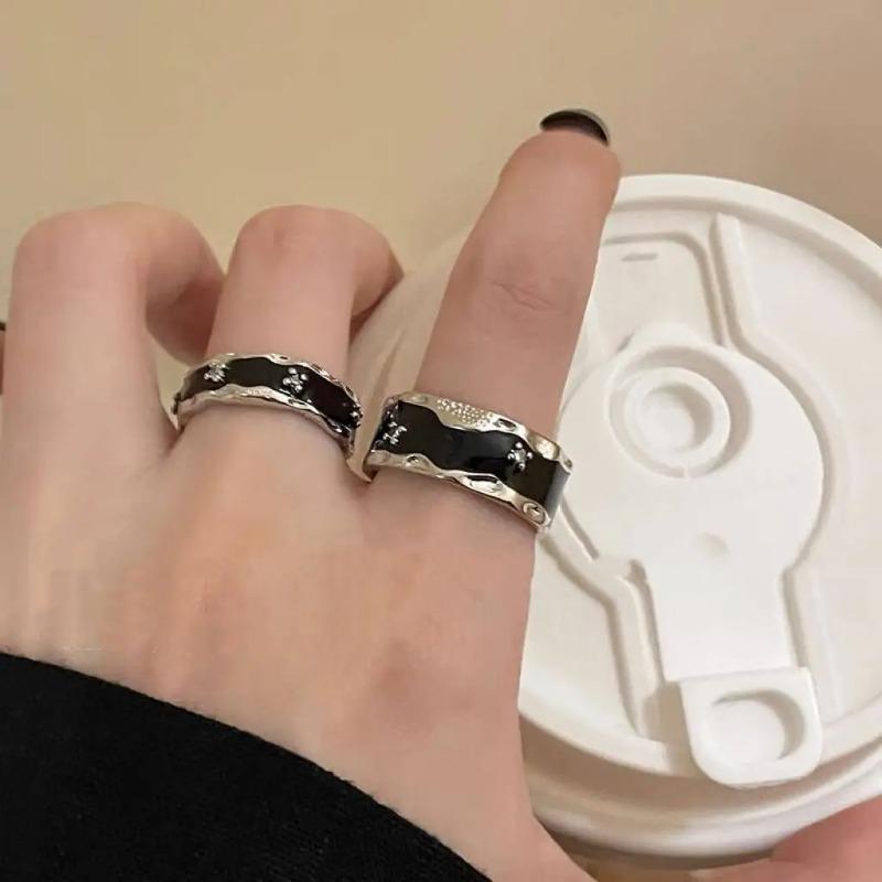 Fashion Y2k Accessories Open Ring Star Zircon Crystal Rings for Women Girls Double Layer Aesthetic Grunge Jewely Set