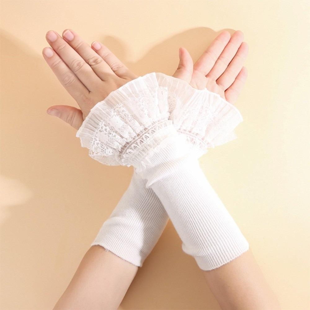 Lace Ruffles Lace Sleeves Long Elastic Lolita Cuffs Vintage Arm Covers for Women