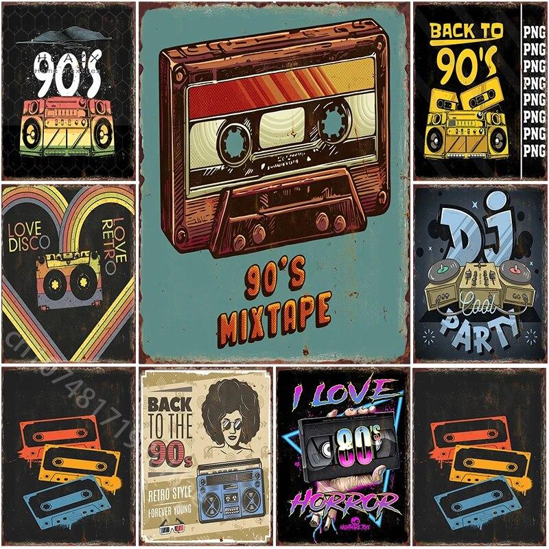 

90 s лента металлическая жестяная вывеска фреска клуб украшение стены музыкальная комната табличка пластинка ретро постер ленты для записи железная пластина домашний декор