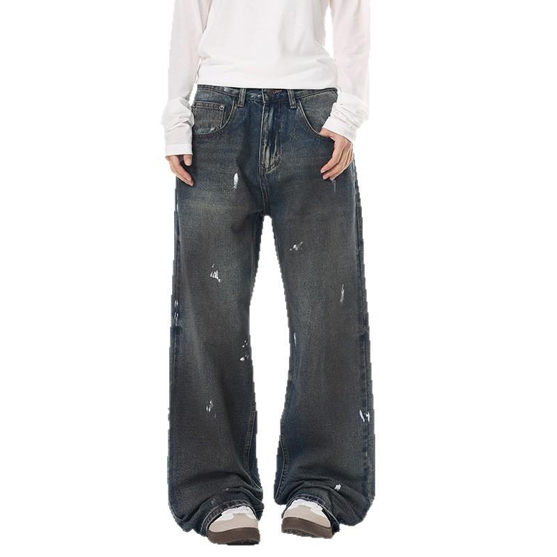 Graffiti Jeans Men's and Women's Autumn Niche Loose Floor-mopping Trousers