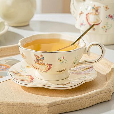 Ins New French Retro Floral Ceramic Coffee Cup Saucer Set High-end Afternoon Tea Cup Pastoral Flower Tea Cup