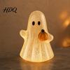 Halloween Night Light Cracked Ghost Figurine Light, Table Centerpiece, LED Light-up Spooky Bedroom Holding Pumpkin Ornament for Home Mantel Decorative