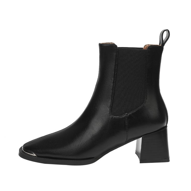 BEIJIANI Czerwono-brązowe kwadratowe noski masywny obcas botki Chelsea motocyklowe do kostki dla kobiet